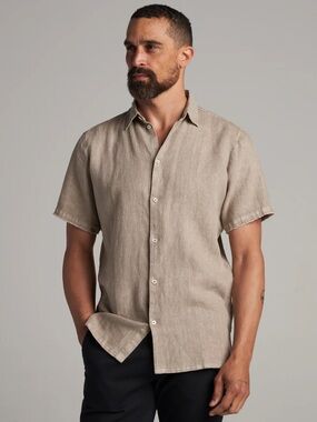 Rowans Lyons Short Sleeve Linen Shirt in Stone